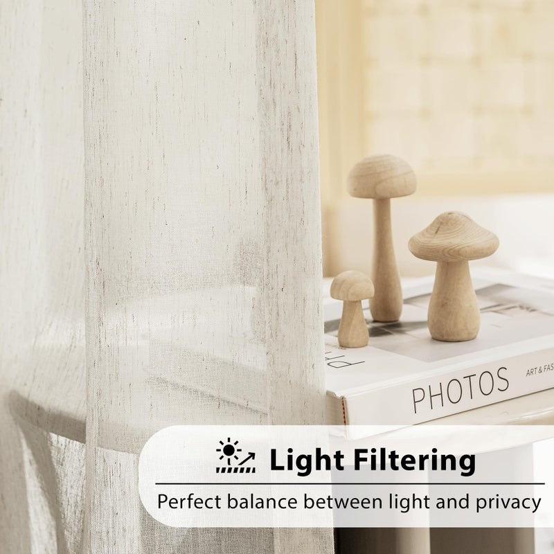 FMFUNCTEX Linen Sheer Curtains for Bedroom, Beige Curtains 54 inch Length for Living Room, Natural Flax Blend Window Draperies for Farmhouse Curtain, Rod Pocket 2 Panels - Image 3